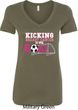 Kicking Breast Cancer is Our Goal Ladies V-Neck Shirt