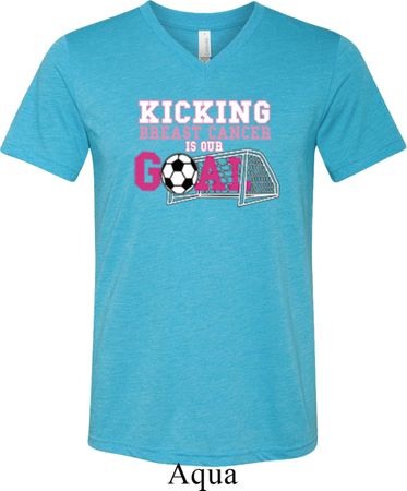 Kicking Breast Cancer is Our Goal Mens Tri Blend V-neck Shirt