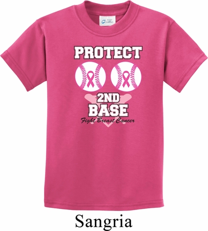 Kids Breast Cancer Awareness Shirt Protect 2nd Base Tee T-Shirt