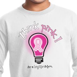 Kids Breast Cancer Awareness Shirt Think Pink Long Sleeve Tee T-Shirt