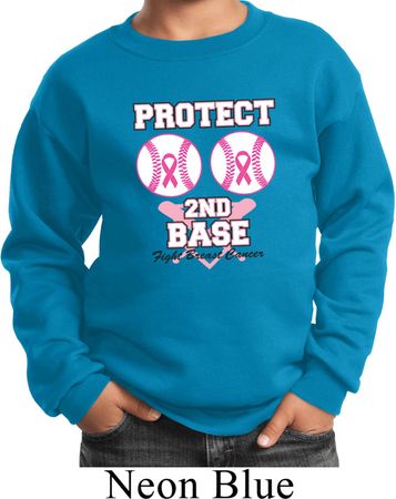Kids Breast Cancer Awareness Sweatshirt Protect 2nd Base Sweat Shirt