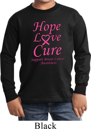 Kids Breast Cancer Tee Hope Love Cure Youth Long Sleeve