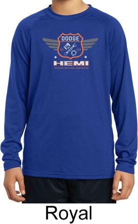 Kids Dodge Garage Hemi Moisture Wicking Long Sleeve Shirt