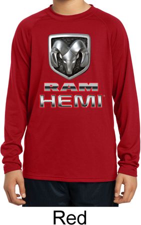 Kids Dodge Shirt Ram Hemi Logo Dry Wicking Long Sleeve Tee T-Shirt