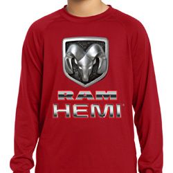 Kids Dodge Shirt Ram Hemi Logo Dry Wicking Long Sleeve Tee T-Shirt