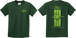 Kids Ford Tee Green Mustang Stripe (Front & Back) Youth Shirt Kids Ford Tee Green Mustang Stripe (Front & Back) Youth Shirt