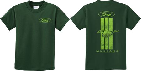 Kids Ford Tee Green Mustang Stripe (Front & Back) Youth Shirt