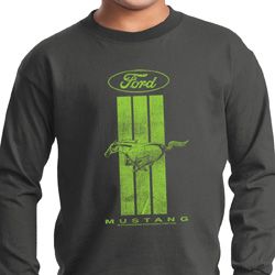 Kids Ford Tee Green Mustang Stripe Youth Long Sleeve