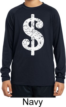 Kids Funny Distressed Dollar Sign Dry Wicking Long Sleeve Tee T-Shirt