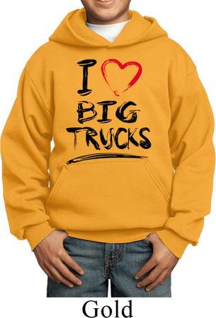 Kids Funny Hoodie I Love Big Trucks Hoody