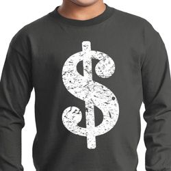 Kids Funny Shirt Distressed Dollar Sign Long Sleeve Tee T-Shirt
