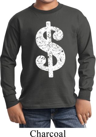 Kids Funny Shirt Distressed Dollar Sign Long Sleeve Tee T-Shirt