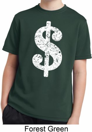 Kids Funny Shirt Distressed Dollar Sign Moisture Wicking Tee T-Shirt