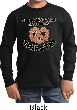 Kids Funny Shirt Thirsty Pretzels Long Sleeve Tee T-Shirt