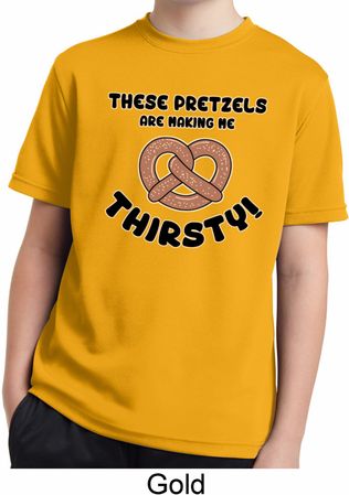 Kids Funny Shirt Thirsty Pretzels Moisture Wicking Tee T-Shirt
