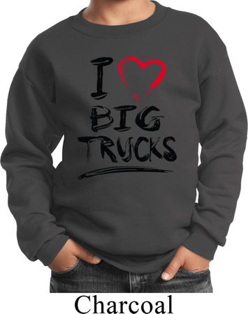 Kids Funny Sweatshirt I Love Big Trucks Sweat Shirt