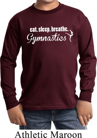 Kids Gymnast Shirt White Eat Sleep Gymnastics Long Sleeve Tee T-Shirt