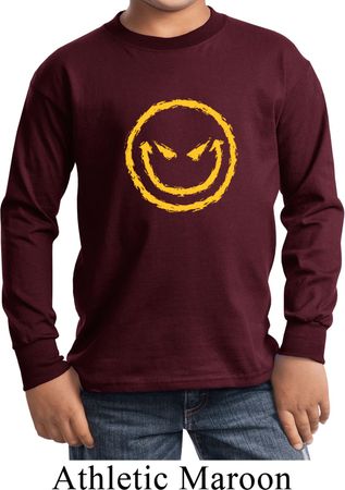 Kids Halloween Shirt Evil Smiley Face Long Sleeve Tee T-Shirt