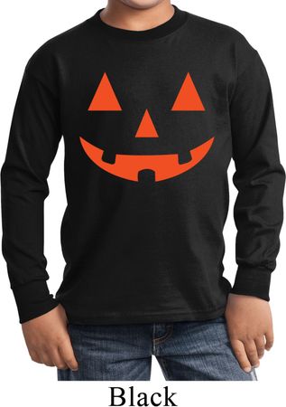 Kids Halloween Shirt Orange Jack O Lantern Long Sleeve Tee T-Shirt