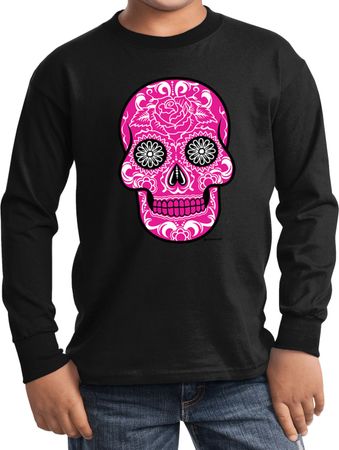 Kids Pink Sugar Skull Youth Long Sleeve