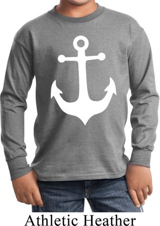 Kids Sailing Shirt White Anchor Long Sleeve Tee T-Shirt