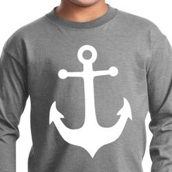 Kids Sailing Shirt White Anchor Long Sleeve Tee T-Shirt