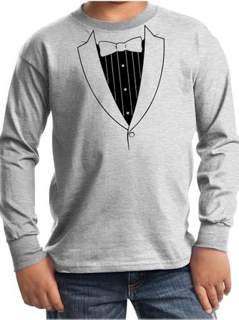 Kids Shirt Basic Black Tuxedo Long Sleeve Tee T-Shirt