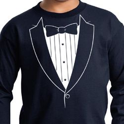 Kids Shirt Basic White Tuxedo Long Sleeve Tee T-Shirt