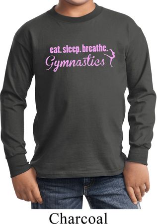 Kids Shirt Eat Sleep Breathe Gymnastics Long Sleeve Tee T-Shirt