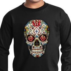 Kids Skull Shirt Sugar Skull with Roses Long Sleeve Tee T-Shirt