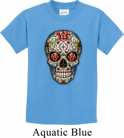 Kids Skull Shirt Sugar Skull with Roses Tee T-Shirt