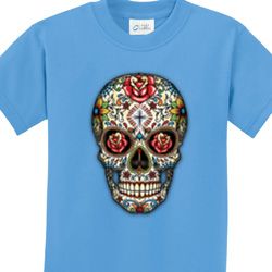 Kids Skull Shirt Sugar Skull with Roses Tee T-Shirt