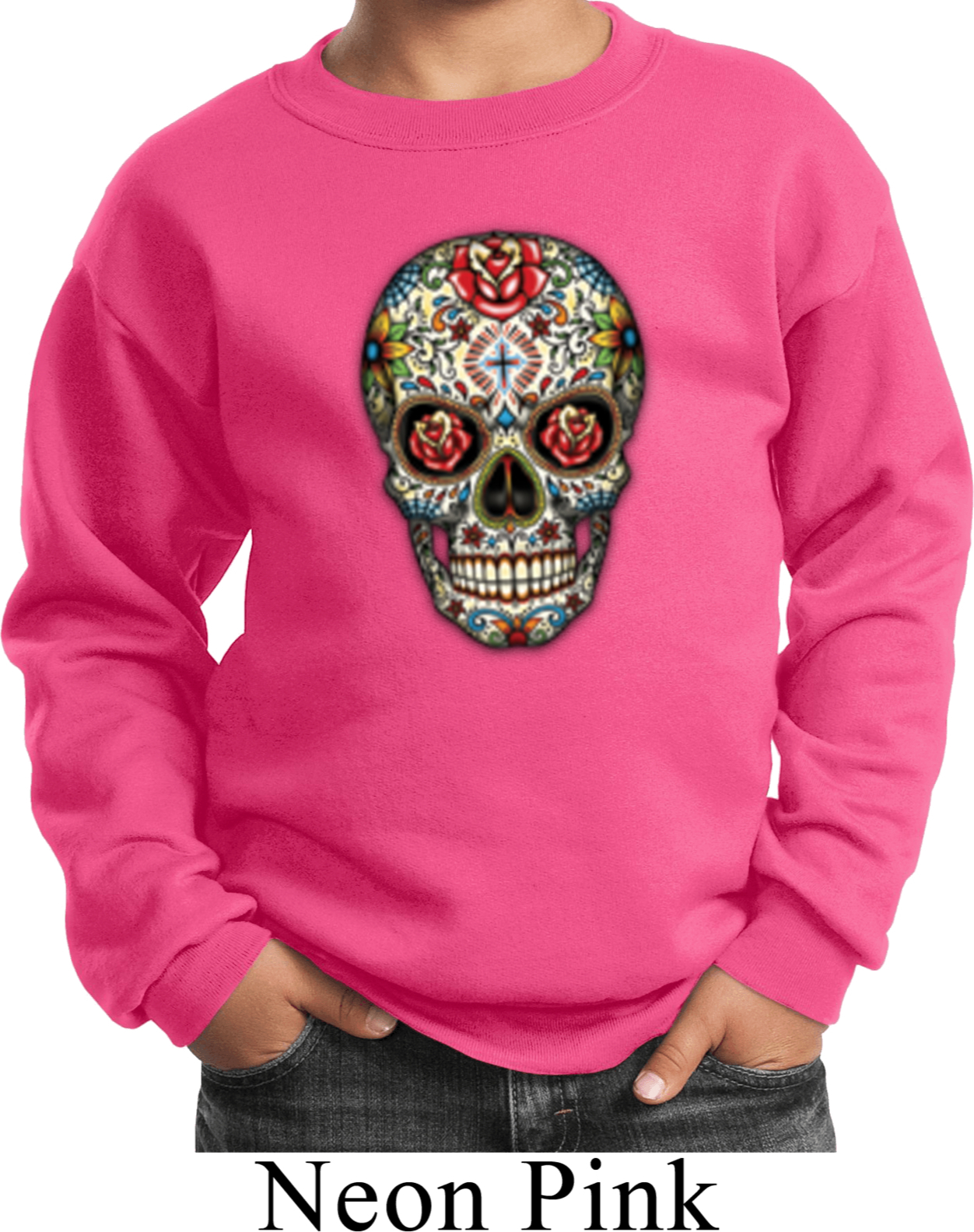 Kids Skull Sweatshirt Sugar Skull with Roses Sweat Shirt Sugar Skull