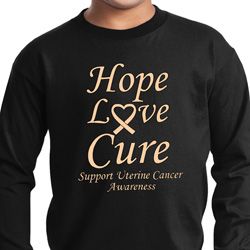 Kids Uterine Cancer Awareness Hope Love Cure Youth Long Sleeve