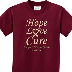 Kids Uterine Cancer Awareness Hope Love Cure Youth T-shirt
