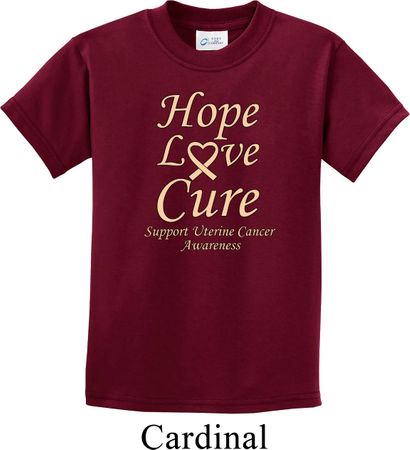 Kids Uterine Cancer Awareness Hope Love Cure Youth T-shirt