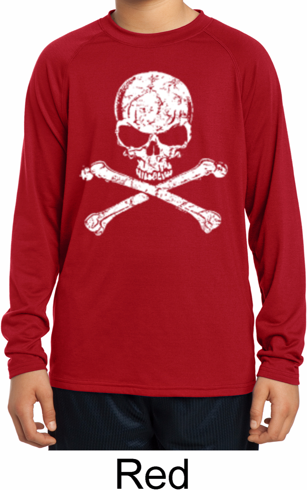 Kids White Distressed Skull Dry Wicking Long Sleeve Shirt White