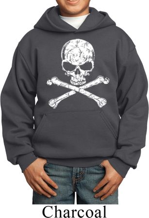 Kids White Distressed Skull Hoodie