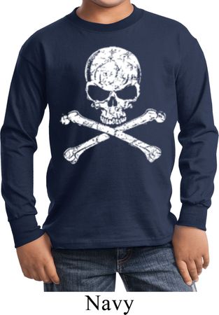 Kids White Distressed Skull Long Sleeve Shirt
