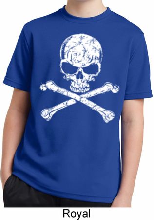 Kids White Distressed Skull Moisture Wicking Shirt