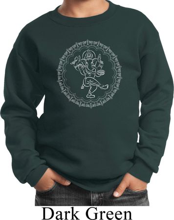 Kids Yoga Circle Ganesha White Print Youth Sweatshirt