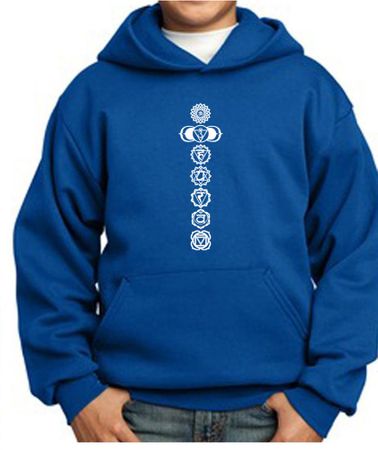 Kids Yoga Hoodie 7 Chakras White Print Youth Hoody