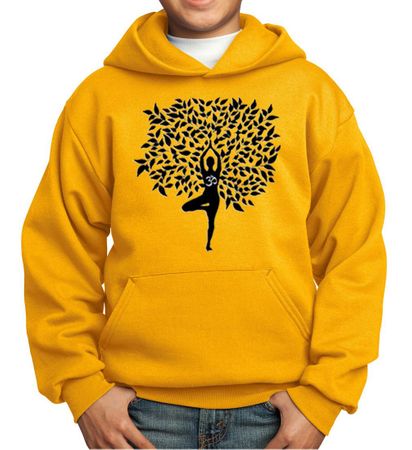 Kids Yoga Hoodie Black Tree Pose Hoody