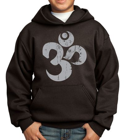 Kids Yoga Hoodie Grey Distressed OM Hoody