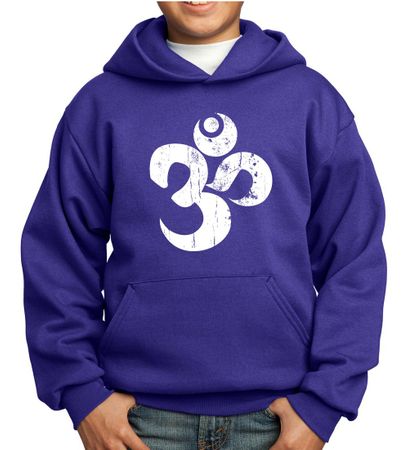 Kids Yoga Hoodie White Distressed OM Hoody