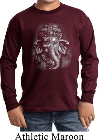 Kids Yoga Shirt 3D Ganesha Darks Long Sleeve Tee T-Shirt