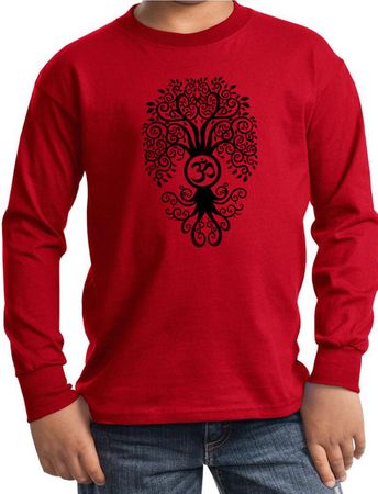 Kids Yoga Shirt Black Bodhi Tree Long Sleeve Tee T-Shirt