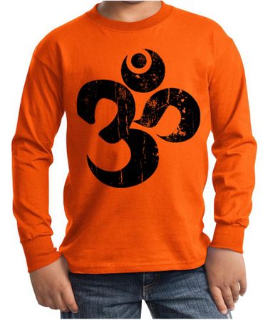 Kids Yoga Shirt Black Distressed OM Long Sleeve Tee T-Shirt