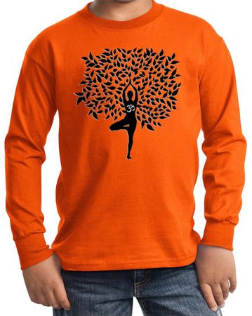 Kids Yoga Shirt Black Tree Pose Long Sleeve Tee