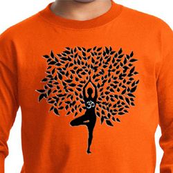 Kids Yoga Shirt Black Tree Pose Long Sleeve Tee